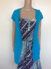 Jane Norman Blue Green Turquoise Long Short-Sleeved Cardigan Jumper, Size 12