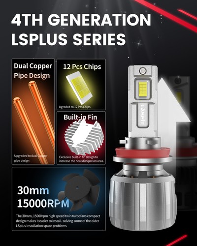 Lasfit H11 LED Headlight Low Beam Bulb 6000K Conversion Kit Perfect Beam Pattern - Picture 9 of 13