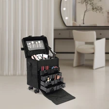 Makeup Train Case Professional Rolling Cosmetic Case With Drawers Travel Trolley