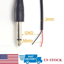 2pcs 6.35mm 1/4" Mono TS Male Plug to Bare Wire Audio Speaker Guitar Cable New