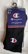 CHAMPION Youth BOYS No Show SOCKS 3Y - 5Y 3 Pair BLACK WHITE New FREE SHIP