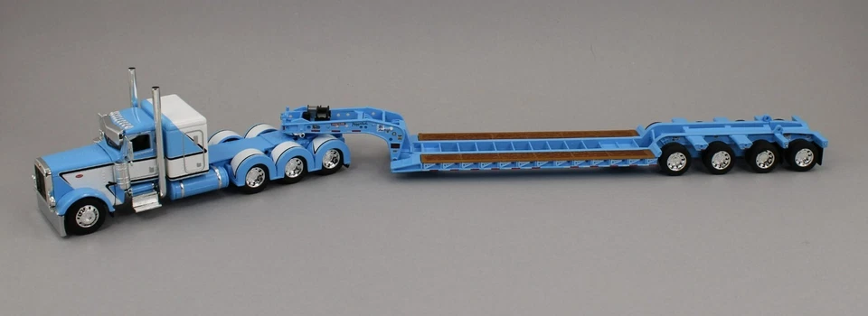 DCP 1:64 *BABY BLUE & WHITE* Tri-Axle Peterbilt 389 48" Flattop & Lowboy Trailer - Image 2 of 4