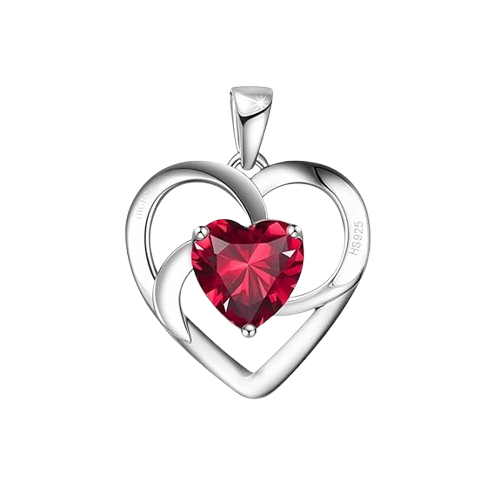 925 Sterling Silver Ruby Heart Solitaire Zirconia Pendant 6mm