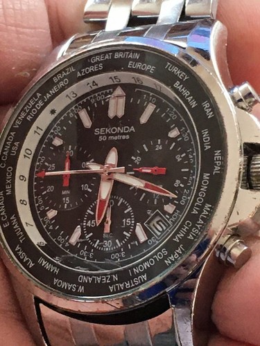 c2010 Men's Excellent SEKONDA N3432 World Time Multi Dial Chronograph Wristwatch - Picture 10 of 11