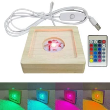 2Pcs Resin LED Lights Display Base Wooden Lighted Base Stand for Laser Crystal