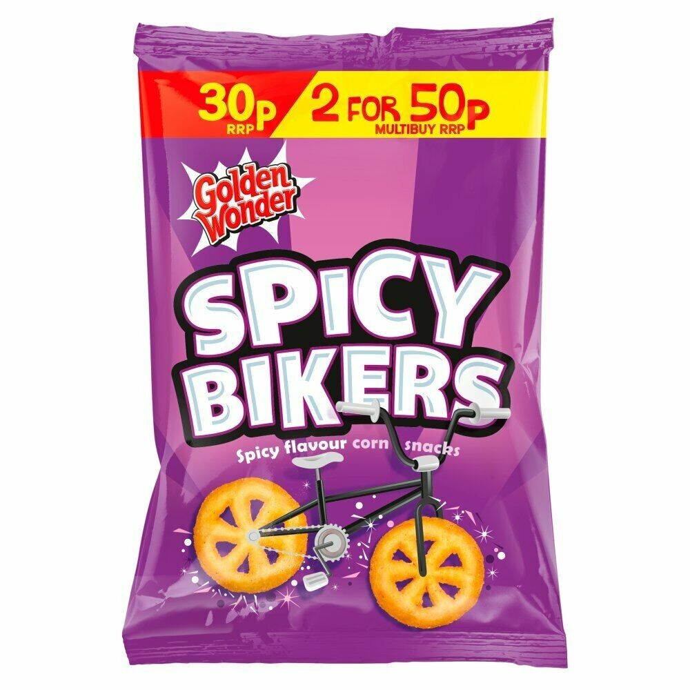 Golden Wonder SPICY BIKERS Sauce Flavour Corn Snacks 22g x36 Pack (PM) full box