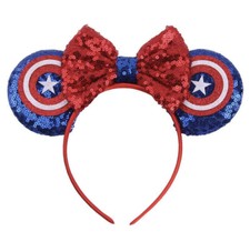 Mouse Headband Avenger Capitan America Ears for Girls Women Blue Sequin Bow NEW