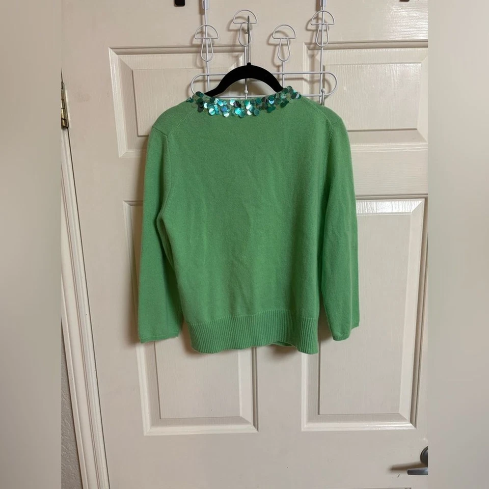 Винтажный Y2K 90-х блестки Barney's Нью-Йорк 100% кашемир крюк глаз кардиган - Изображение 3 из 4