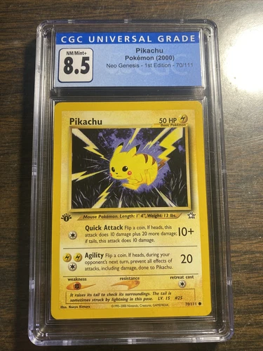 2000 Pokemon Neo Genesis 1st Edition Pikachu 70/111 Graded CGC 8.5 NM/MINT+