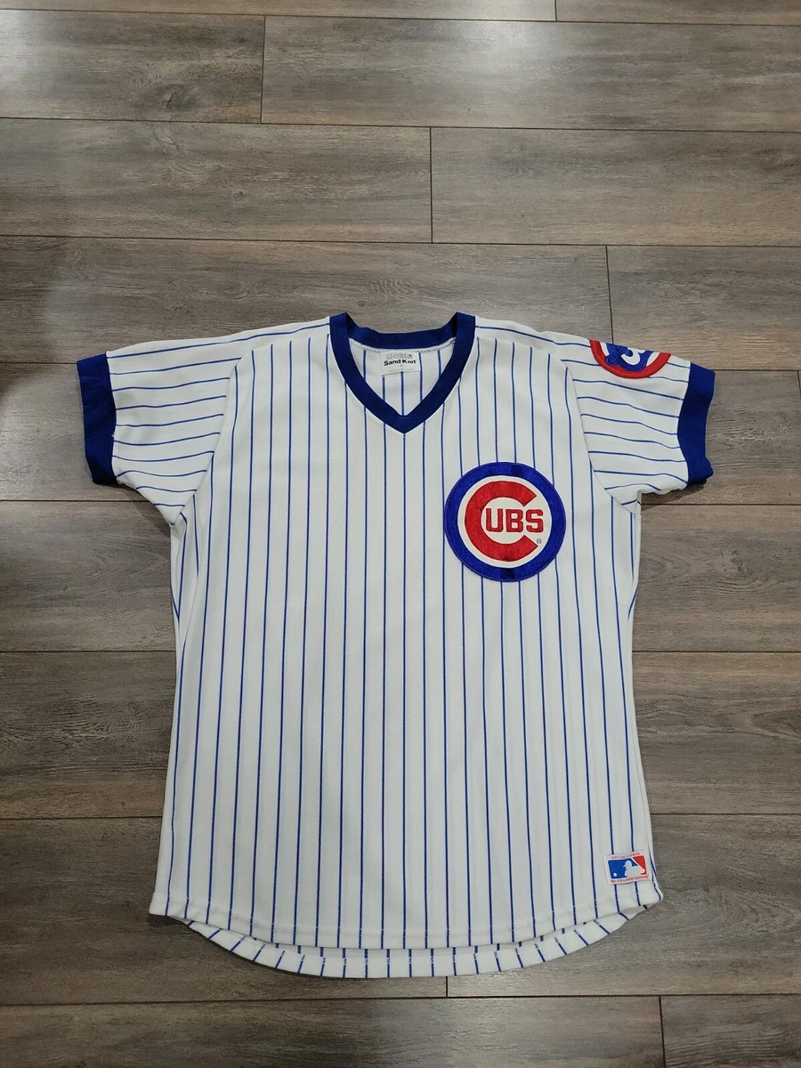 AUTHENTIC VINTAGE CHICAGO CUBS SAND KNIT JERSEY 48 XL 80S BASEBALL RARE