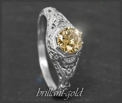 Brillant Ring mit 0,72ct cognac champagner Diamant, 585 Gold, Jugendstil Design - Bild 1 von 4