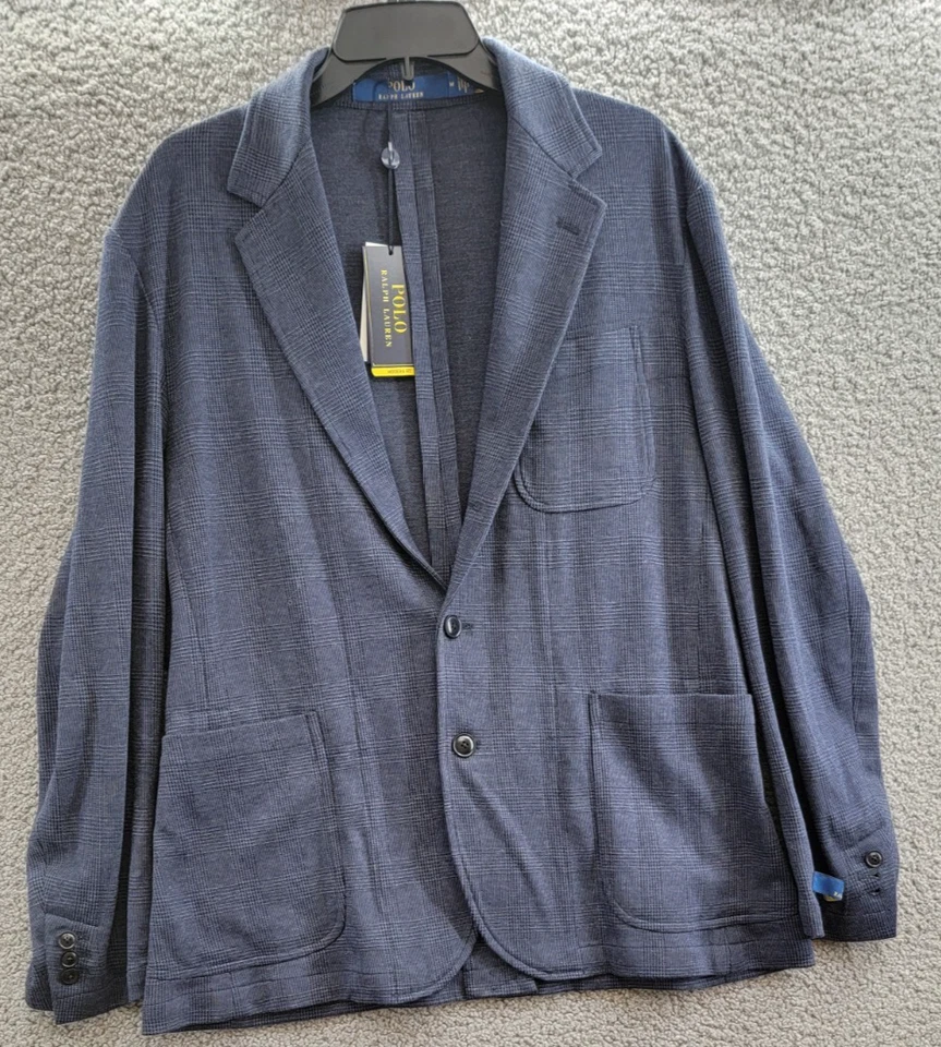 Blazer Polo Ralph Lauren Glen a Cuadros para Hombres M Azul Marino Muesca Solapas Ventilación Única Sin Forro Foto 2 de 4