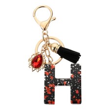 Initial Letter H Keychains, Resin Alphabet Key Ring with Tassel, Black/Red