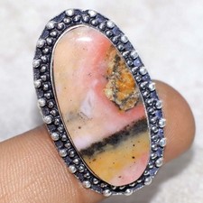 925 Silver Plated Peruvian Pink Opal Ring US 9 Handmade Jewelry Trendy MJ