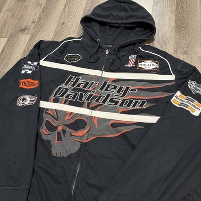 トップス Harley-Davidson Flame Scull Zip Parka Vintage Harley Davidson Men's Full Zip Flaming Skull Hoodie Black