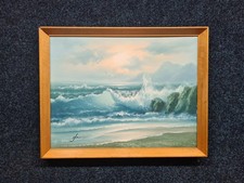 Vintage framed original seascape oil painting.