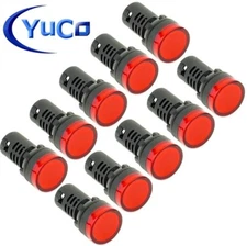 Box of 10 YuCo YC-22R-2 22MM LED PANEL MOUNT INDICATOR LAMP RED 120V AC/DC