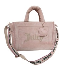 Juicy Couture Y2K Pink Velvet Rhinestone Logo Top Handle Shoulder Bag w/ Strap