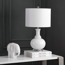 Modern Glass Table Lamp Set White 28in Bedroom Lighting