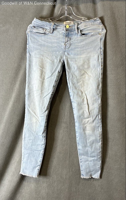 Frame Women's Light Blue Skinny Jeans Raw Frayed Hem Light Wash Sz 25 x 27