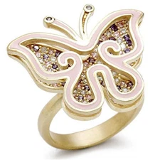 Women's Butterfly Cocktail Ring, Multi CZ, Gold Plated, Brass, Statement