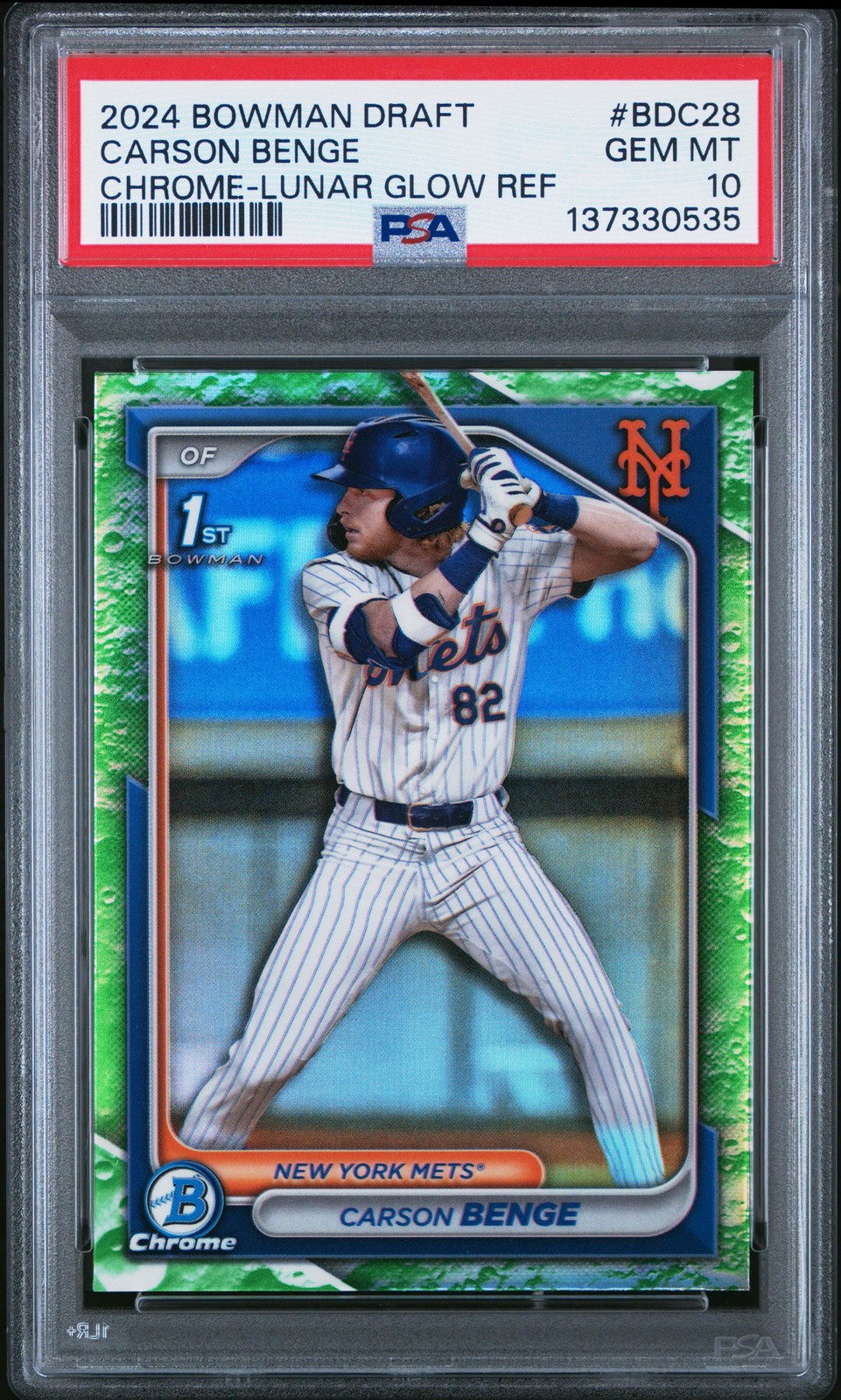 2024 BOWMAN DRAFT CHROME-LUNAR GLOW REFRACTOR #BDC28 CARSON BENGE PSA 10