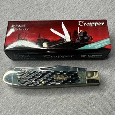 Steel Warrior Trapper 2-Bld Black/Green Jigged Bone NIB SW-108GRPB Pocket Knife