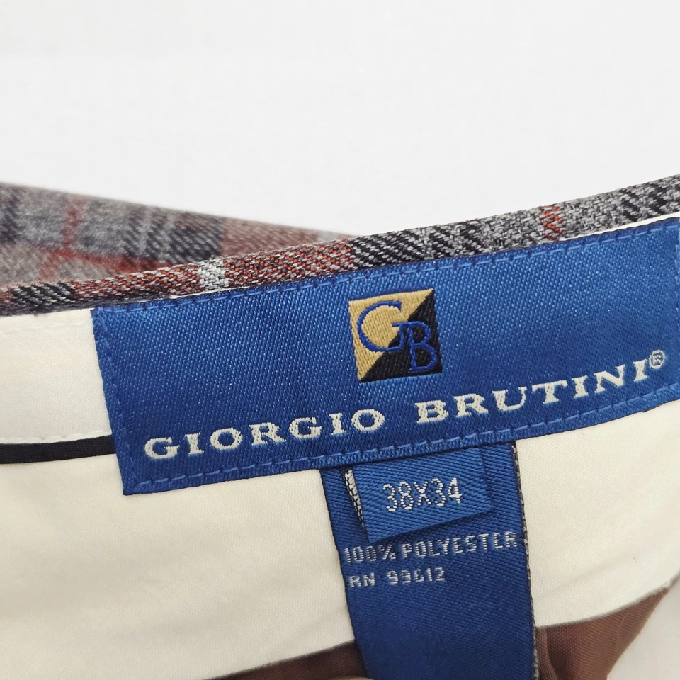 Pantalones Giorgio Brutini Para Hombre 38x35 Rojo/Gris Cuadros Tartán Puños Dobladillo Plisado Pantalones Foto 4 de 4