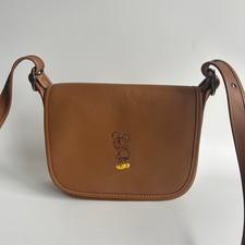Disney Coach Mickey Mouse Saddle Bag 23 Tan Glovetanned Leather Excellent