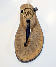Michael Kors Womens Sz 11M Dark Blue MK Charm Jelly T-Strap Thong Cork Flip Flop