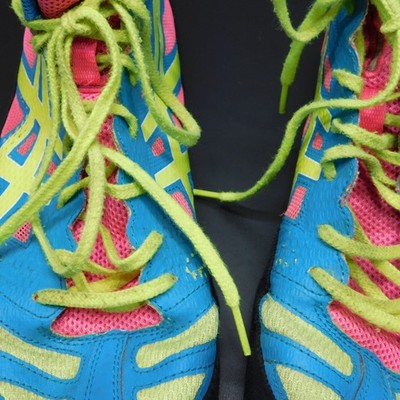 ASICS JB Elite Wrestling Shoes J3A1Y Blue Neon Yellow Pink Mens US