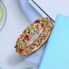 Boho Wide Bracelet Cloisonne Hollow Flower Bracelet Hand Painted Women Jewelry G