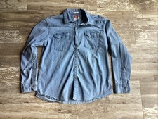 VTG WRANGLER Light Denim Western Cowboy Brown Pearl Snap Shirt Men's XL