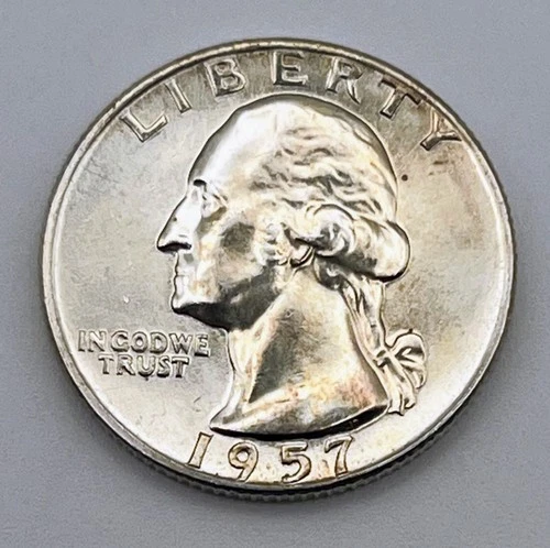 1957-D Washington Silver Quarter AU UNC Toned Denver Mint 90%