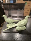 Pair Of VTG Royal Haeger Ceramic Pheasants  In A Green Glaze MCM