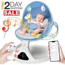 Mecedora Azul De Bebe Electrica 0 a 12 Meses Con Bluetooth Columpio Para Dormir