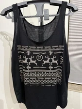 Pure Barre Women’s Small Holiday Muscle Tank Black Reindeer Christmas