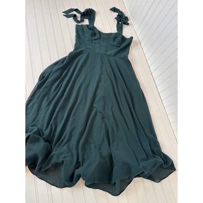 NWT Lulus Sophisticated Charisma Dark Teal Tie-Strap A-Line Midi Dress Size L