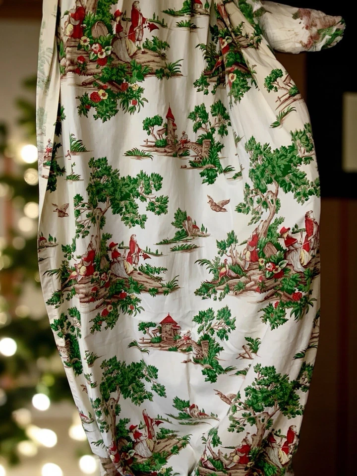 复古 One 长面板 60 年代米色红色绿色新古典主义 Pinch Pleat 83x45' MCM — 第 2/3 张图片