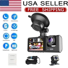 Dash Cam Car HD 1080P Front/Rear/Inside Dual Lens Video Recorder Camera G-Sensor