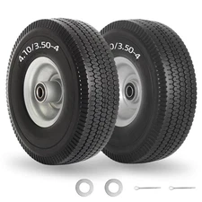 GICOOL 4.10/3.50-4" Flat Free Tire and Wheel, 10" Solid Tire with 5/8" Axle Bore