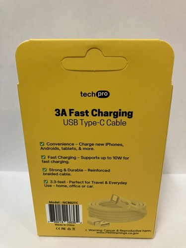 Tech Pro 3ft USB Type-C Braided Cable New Sealed