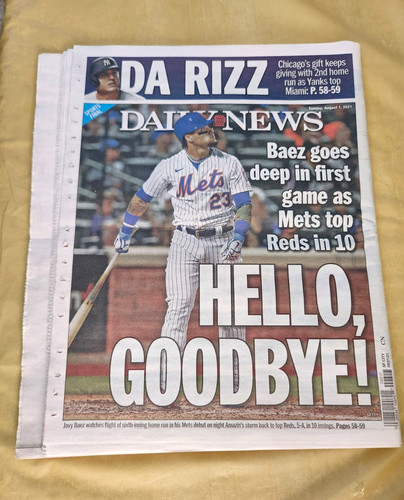 NY Daily News Aug 1 2021 - Anthony Rizzo & Javier Baez Debuts (Cubs Trade)