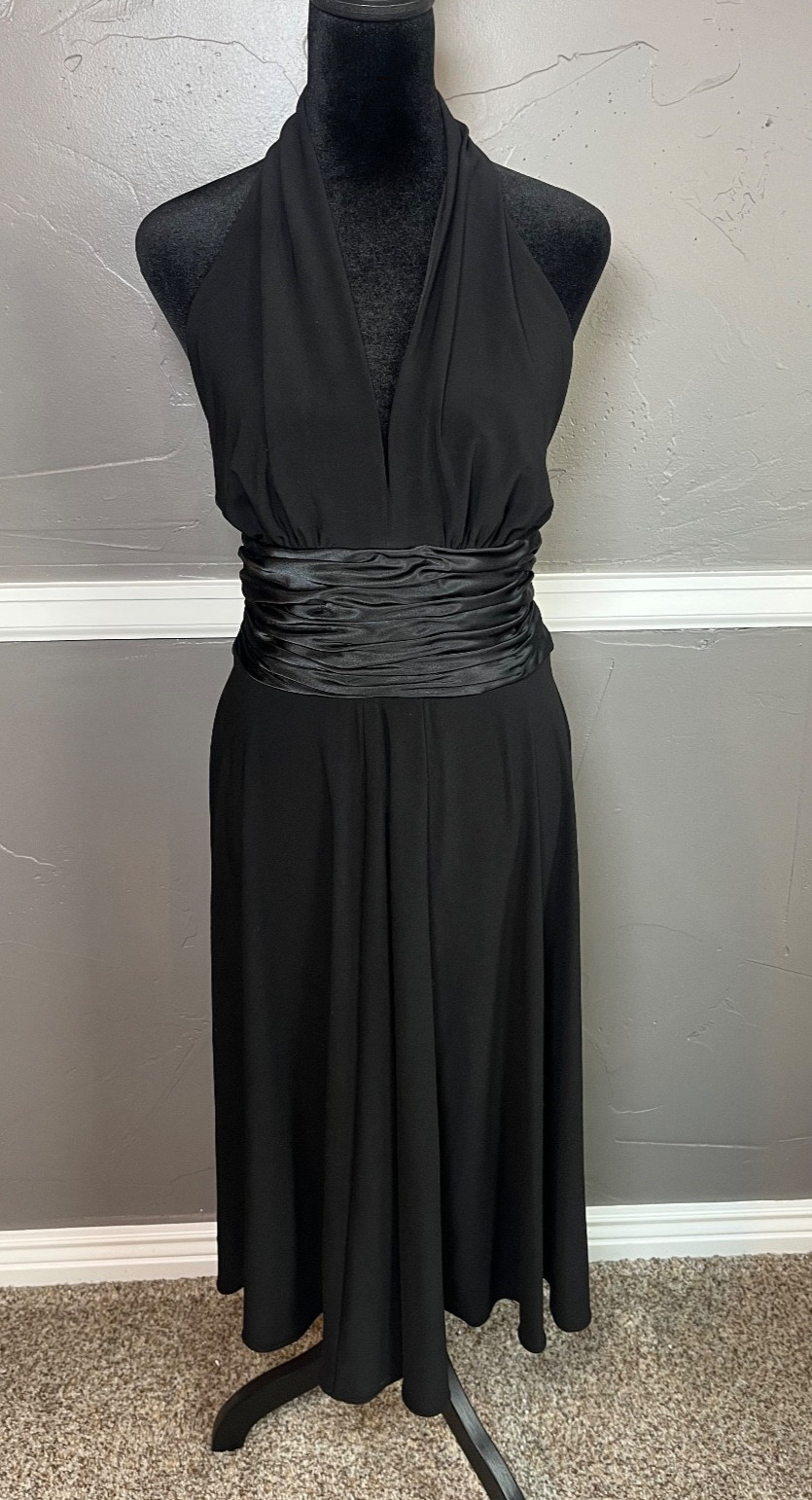 Vintage Jones Wear Halter Dress Women's Size 10 Black Satin Waist Party Cocktail