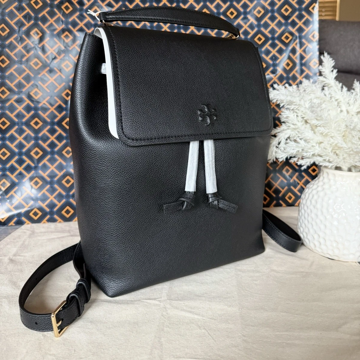 Tory Burch Britten Black Pebbled Leather Backpack Gold‎ Logo Drawstring Bag Part 1 of My Current Handbag Wishlist-The new @TORY BURCH  main image 2