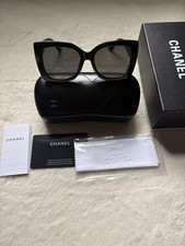 CHANEL Women's Black Plastic Square Oversized Sunglasses Gray Tinted Lenses