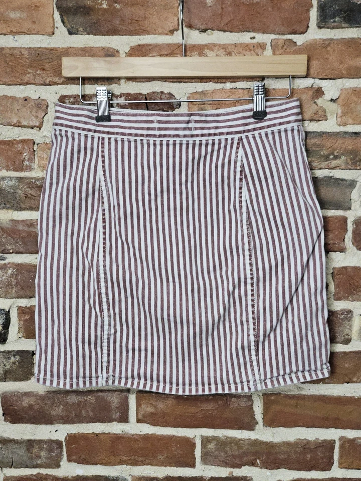 Falda Madewell Mujer Talla 27 Roja Blanca Rayas Elastizada Denim Recta Foto 2 de 4