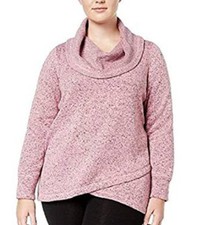 New Ideology Women's Marled Cowl-Neck Fleece Pullover Sweatshirt, Sea Pink, 3X