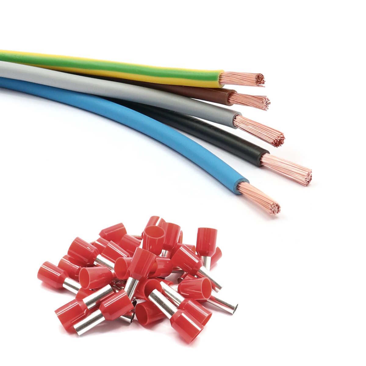 Xenterio Elektro-Kabelsatz 16mm², 5m Braun / 2m Blau / 2m Gelb-grün + 50 Aderendhülsen