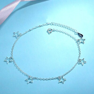 Stars Silver SP Beaded Charm Foot Ankle Bracelet Chain Anklet